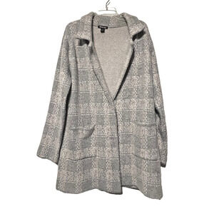Pastel Plaid Cardigan Coatigan Womens Gray Beige Knit Pockets Cozy Soft Casual